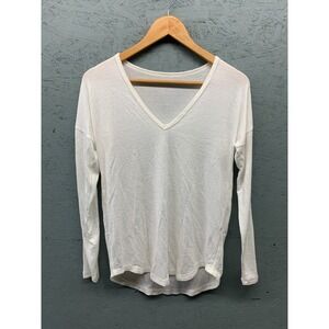 Abercrombie & Fitch Women's V Neck Long Sleeve Top Small White Soft A&F‎ Cozy